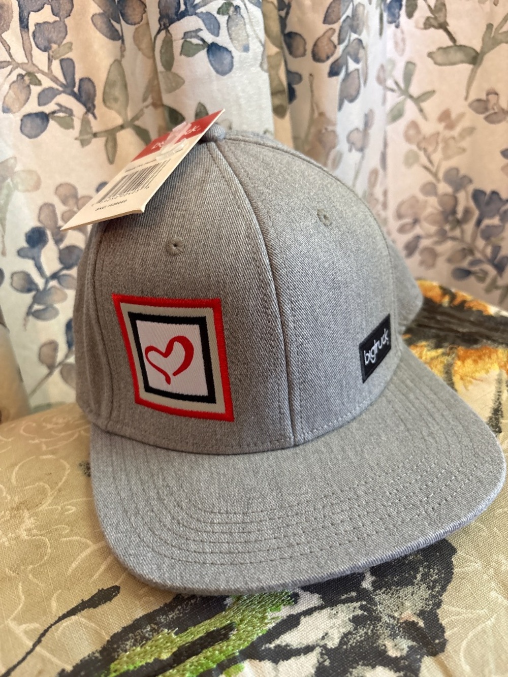 Big Truck snap back hat - grey with red and black heart detail